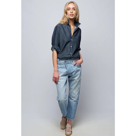 Frank & Eileen BARRY Famous Denim Tailored Button-Up Shirt in Raw Rinse L $278 - Picture 2 of 15